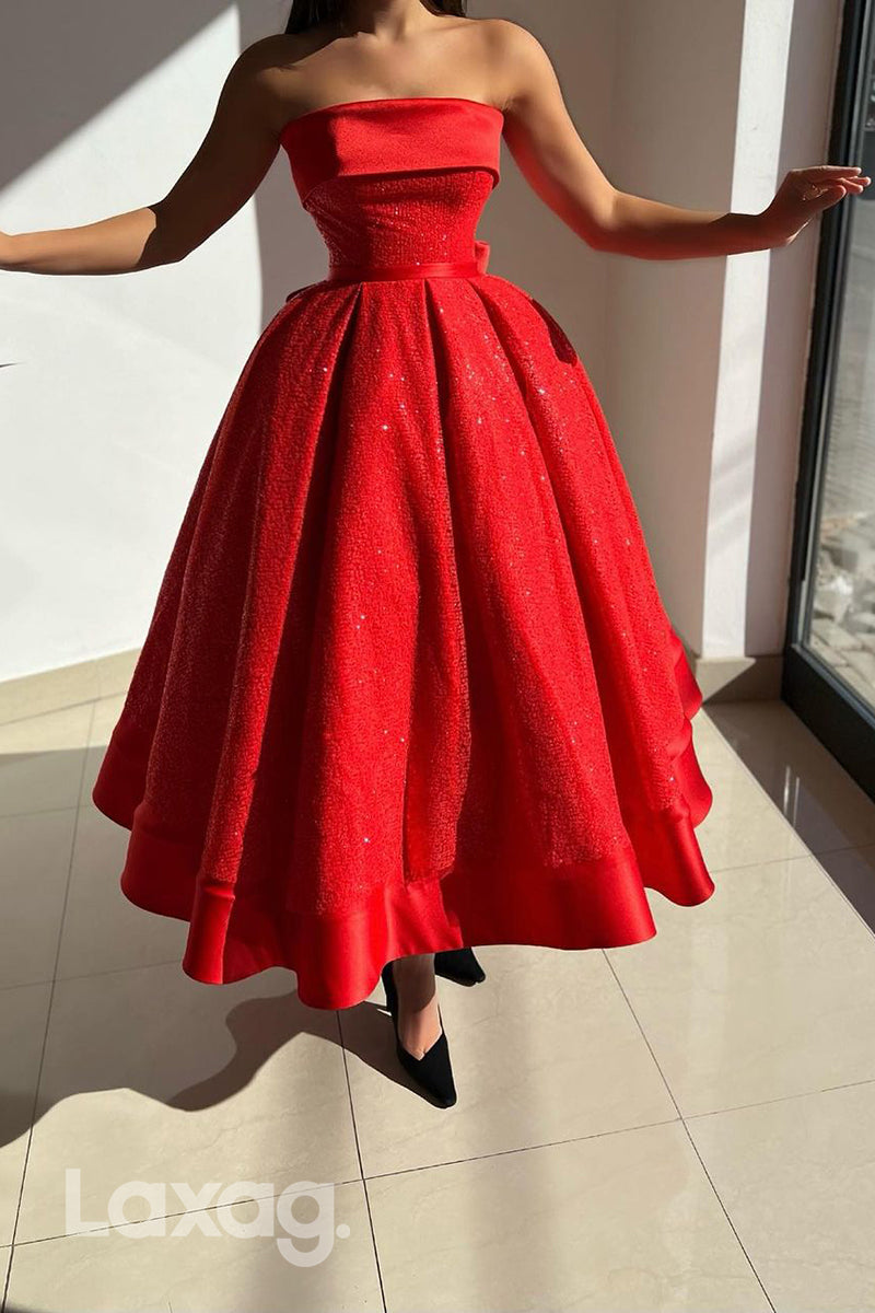 A Line Strapless Red Vintage Formal Party Dress - Fashionpara