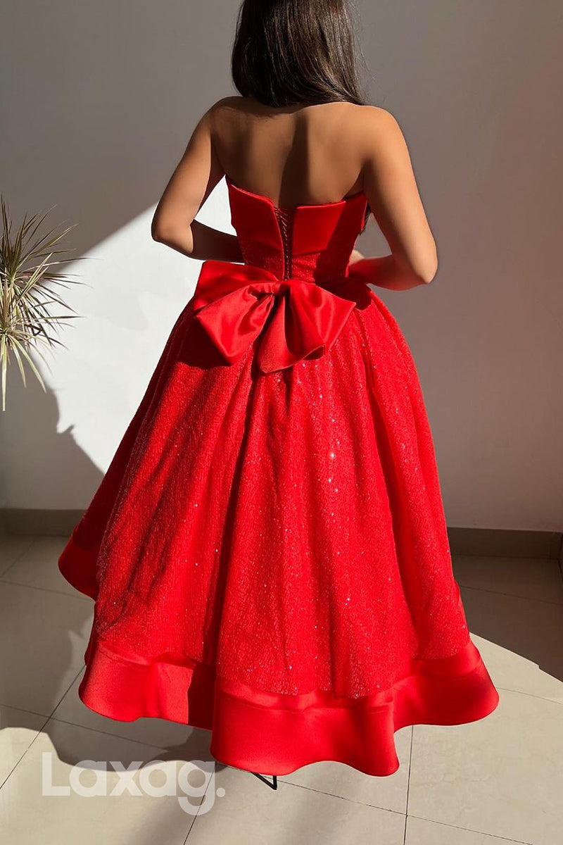 A Line Strapless Red Vintage Formal Party Dress - Fashionpara