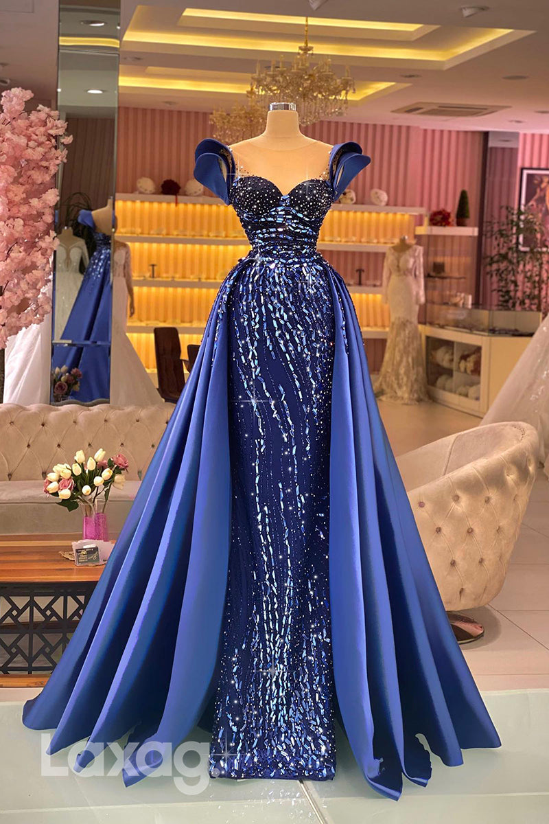 21814 - Illusion Neckline Luxury Beads Mermaid Formal Evening Dress