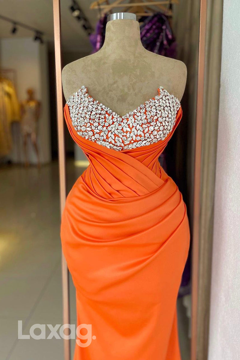 20767 - Sexy V neck Satin Ruched Beads Long Formal Evening Dress