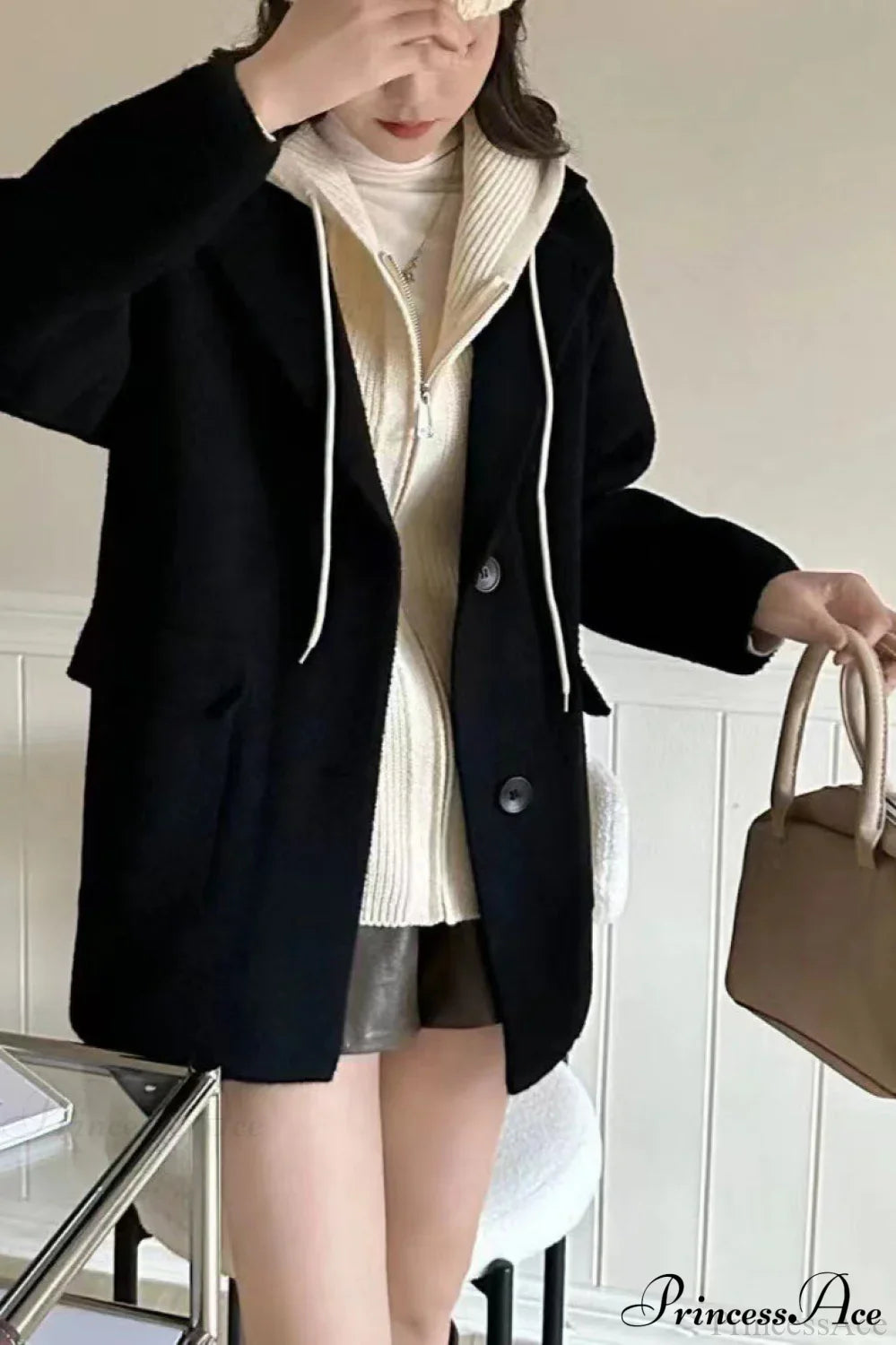 Layered Wool Blend Slim-Fit Cardigan Coat for Effortless Style