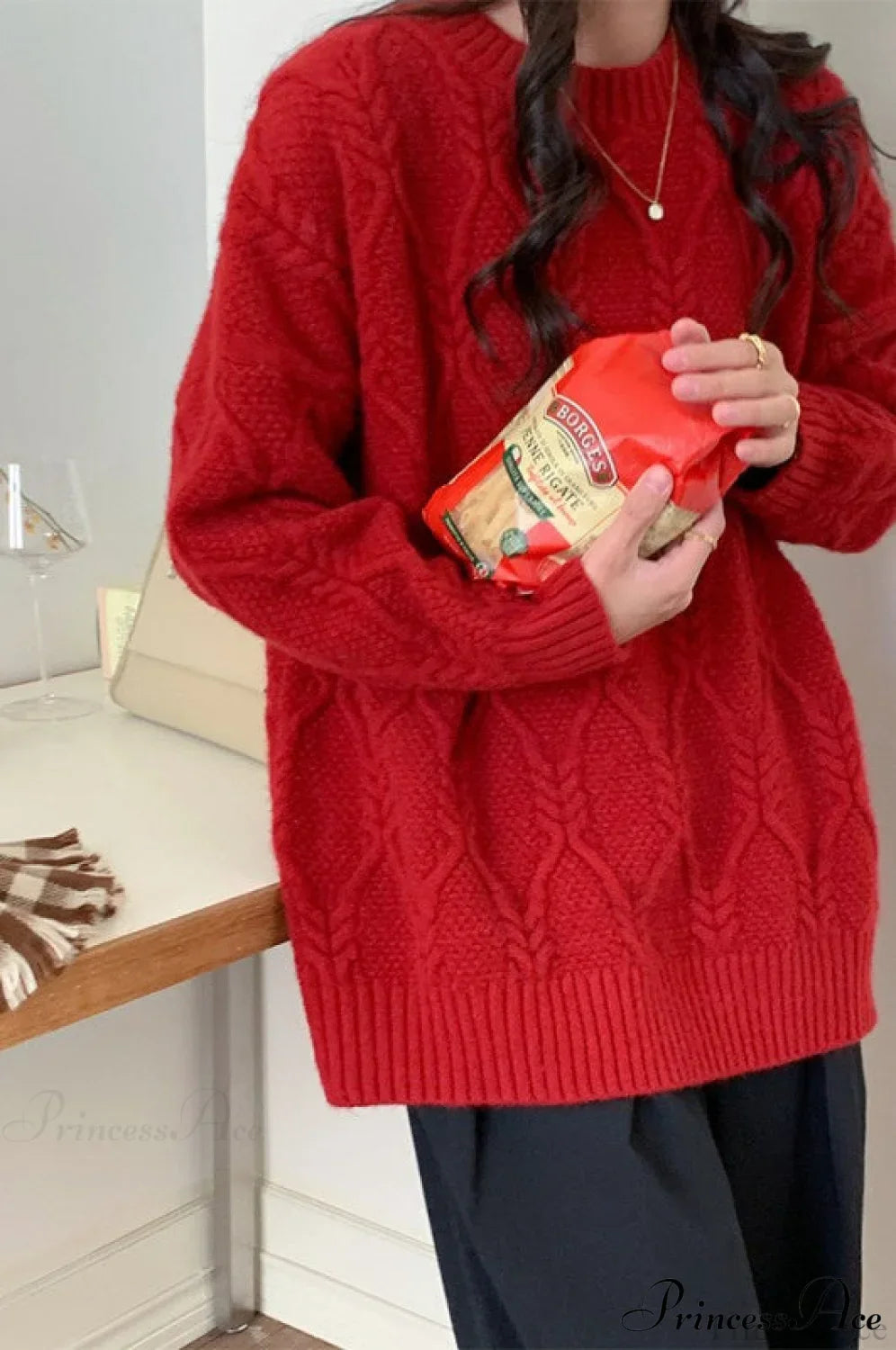 Candy-Colored Cable-Knit Sweater for Effortless Style