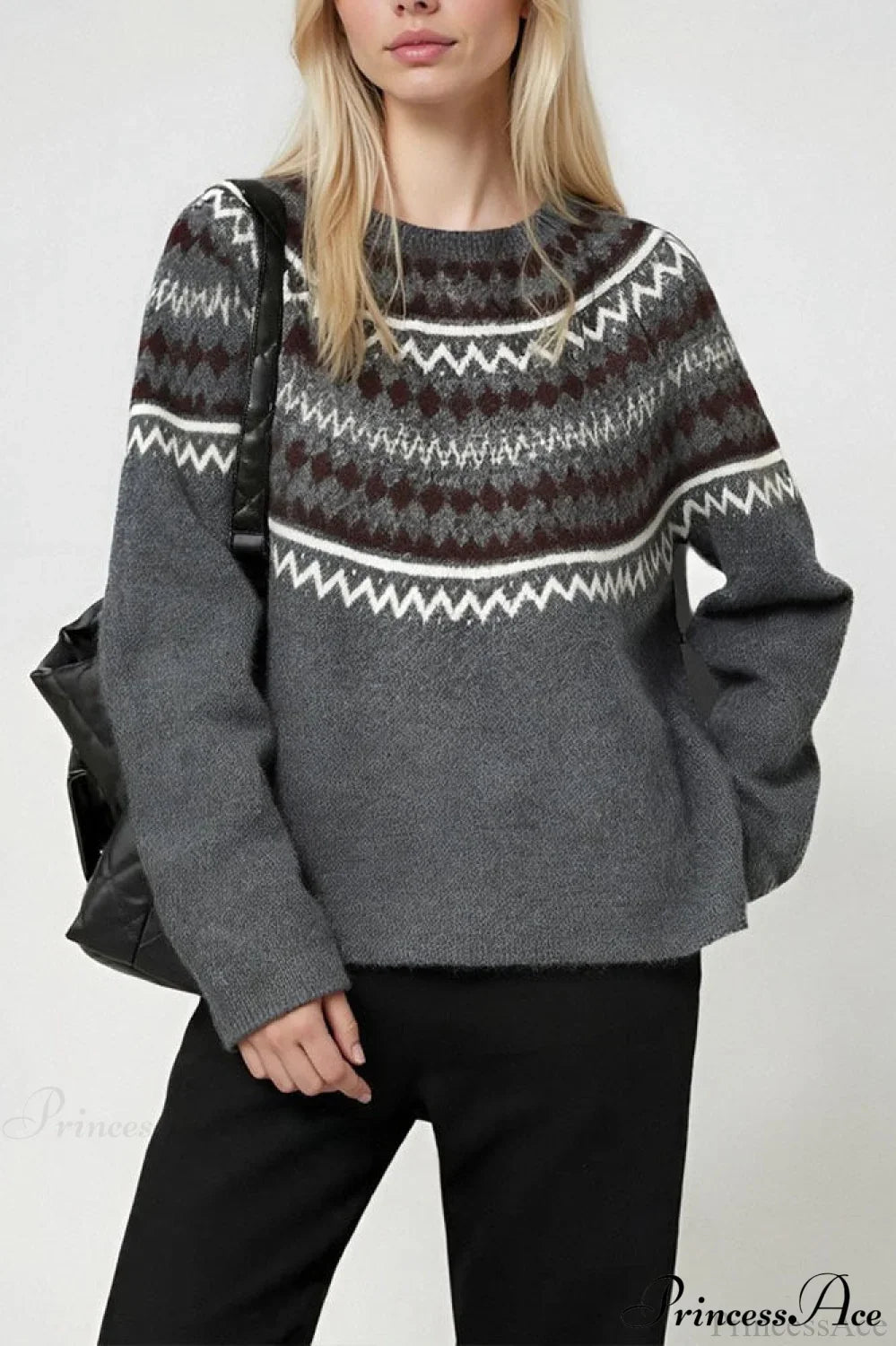 PrincessAce Retro Fair Isle Crew-Neck Sweater for All-Day Style