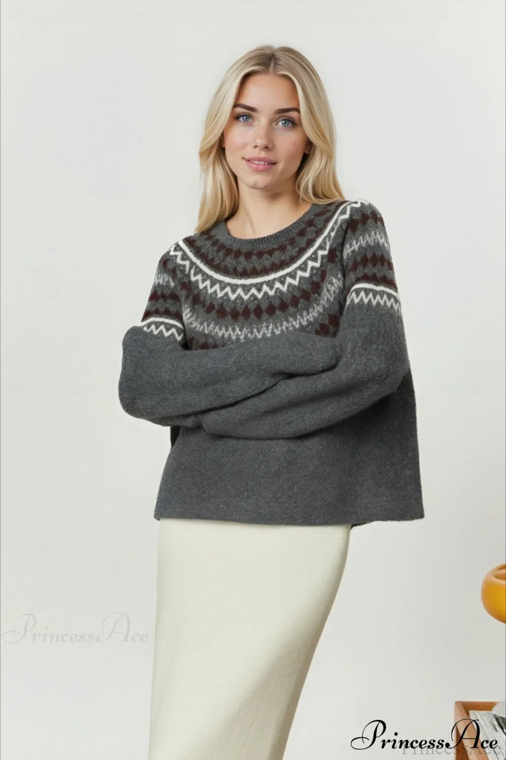 PrincessAce Retro Fair Isle Crew-Neck Sweater for All-Day Style