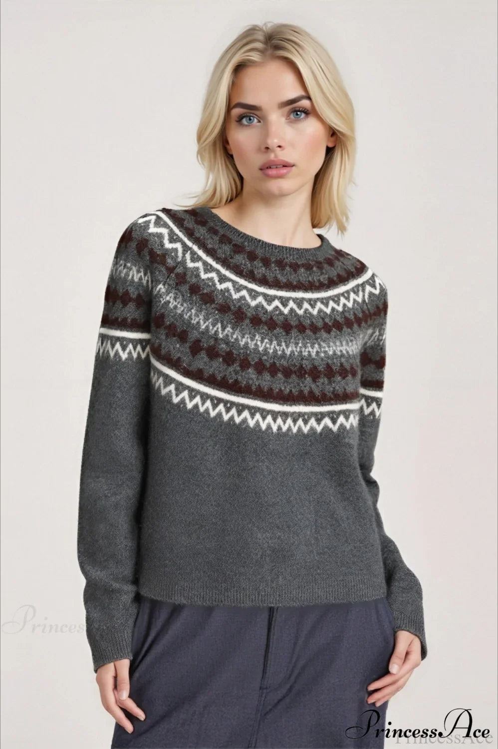 PrincessAce Retro Fair Isle Crew-Neck Sweater for All-Day Style
