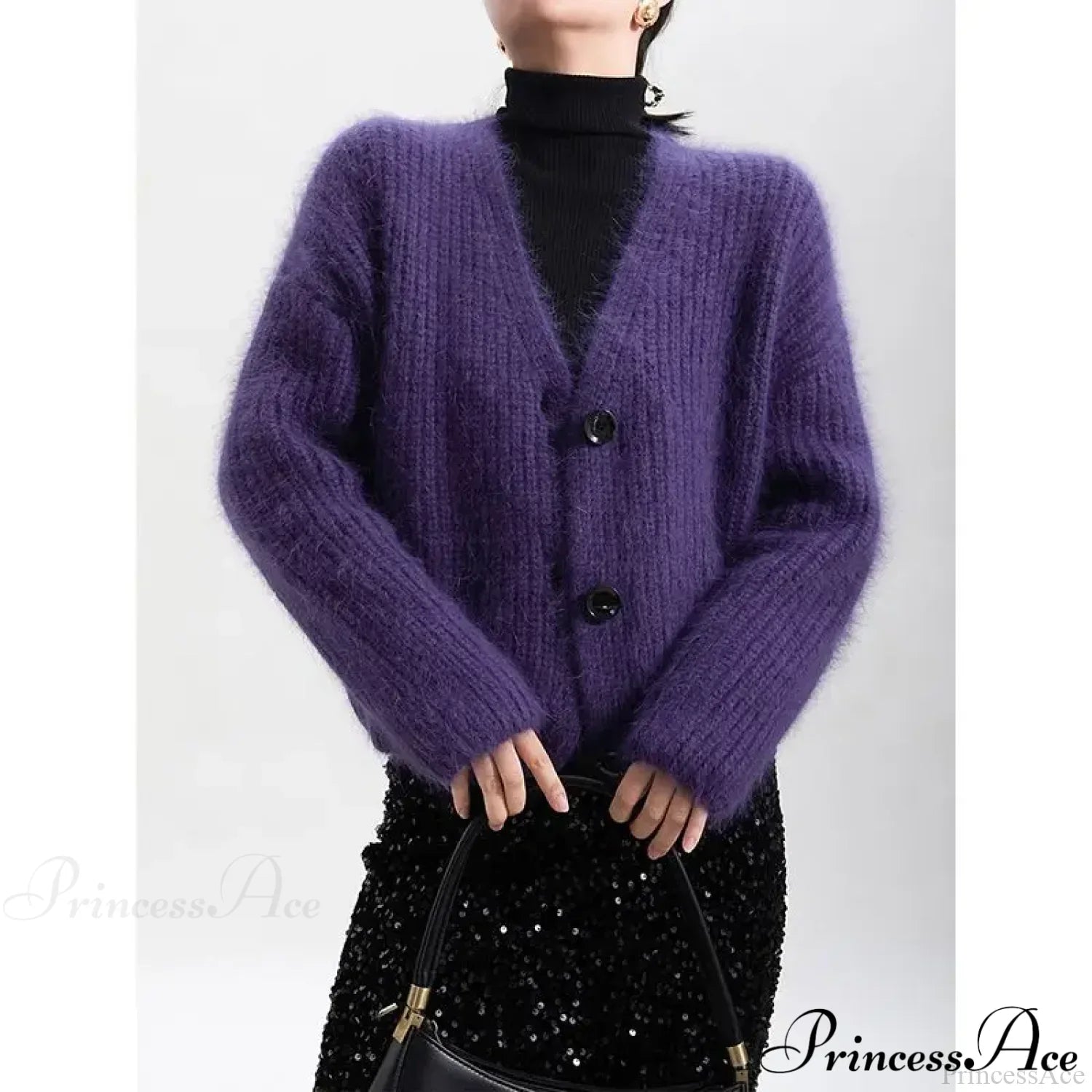 Lazy Thick Long Sleeve Feminine Cardigan Purple / S