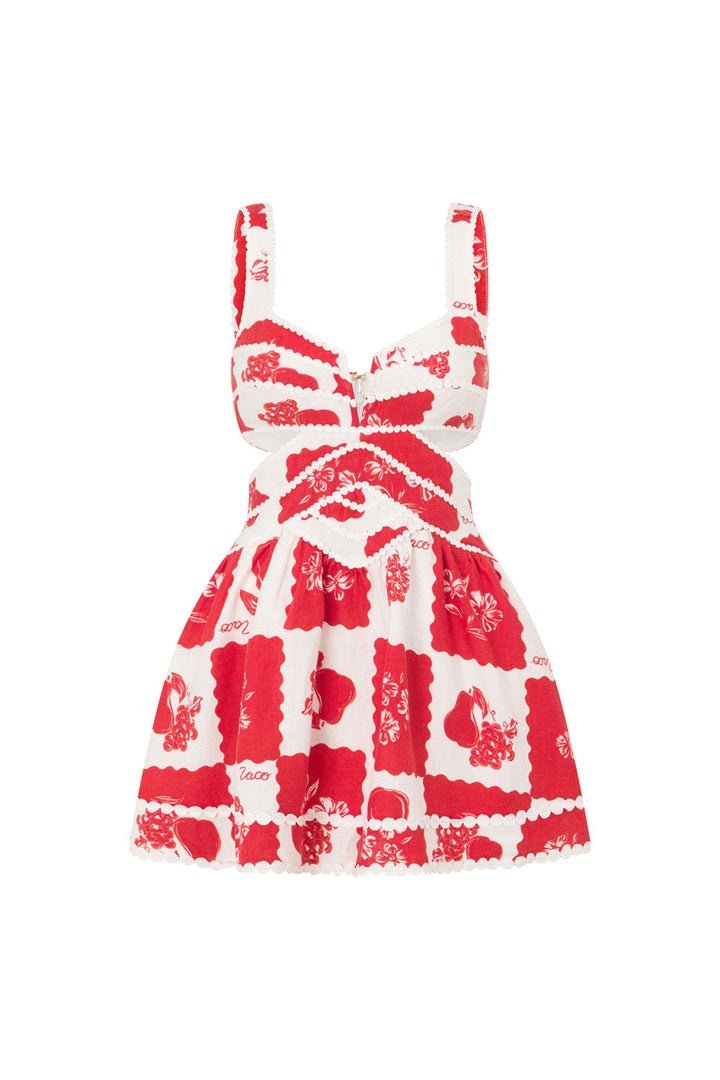 Floral Print Wide Strap Scalloped Lace Trim Cut Out Mini Dress - View 6