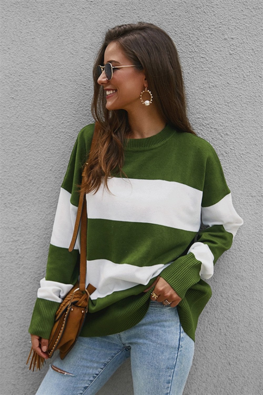 RadyRin Color Block Loose Sweater for Effortless Style