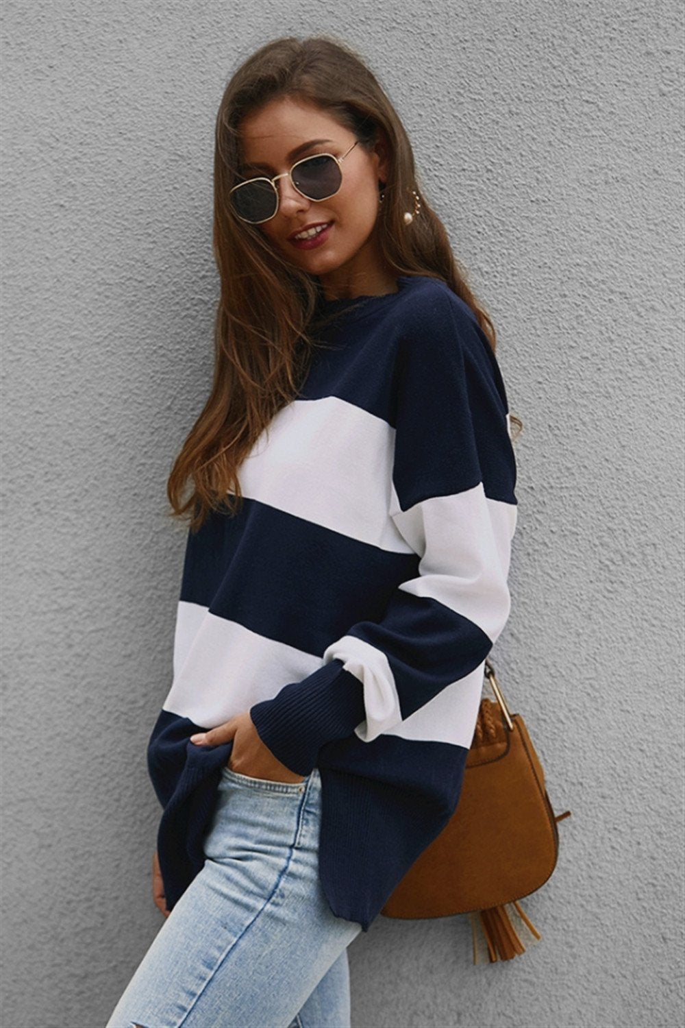 RadyRin Color Block Loose Sweater for Effortless Style