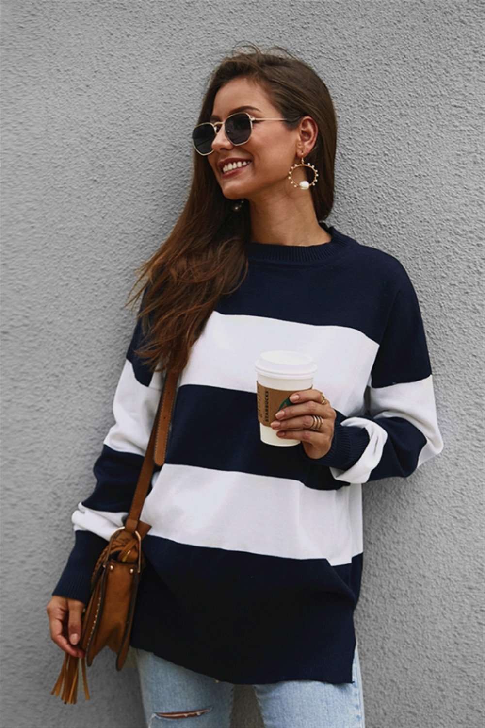 RadyRin Color Block Loose Sweater for Effortless Style