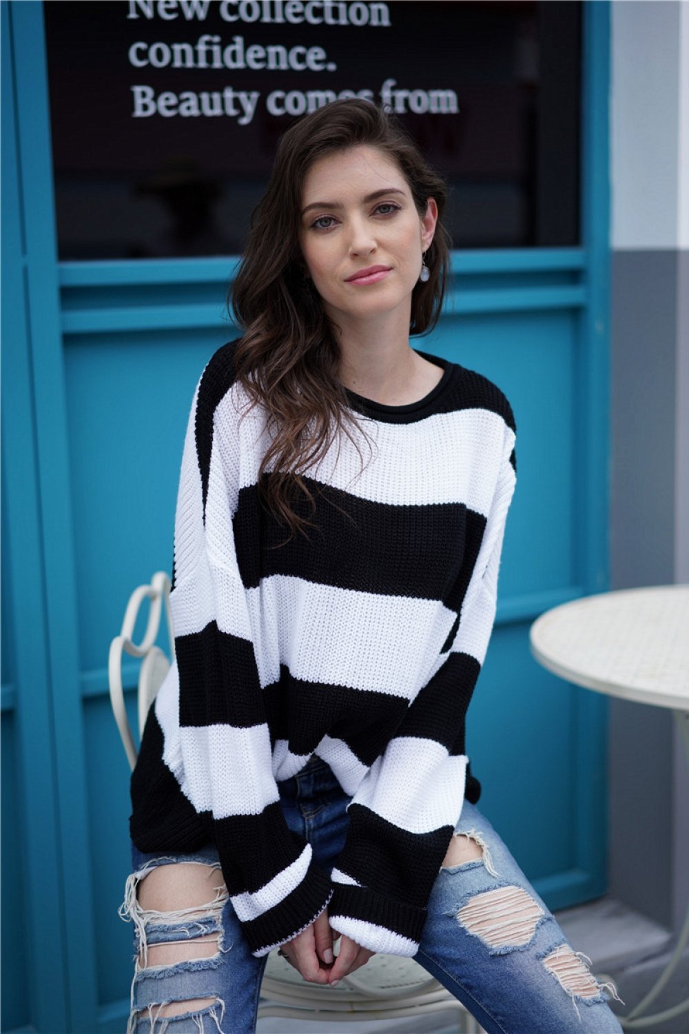 RadyRin Striped Round Neck Sweater for Effortless Style
