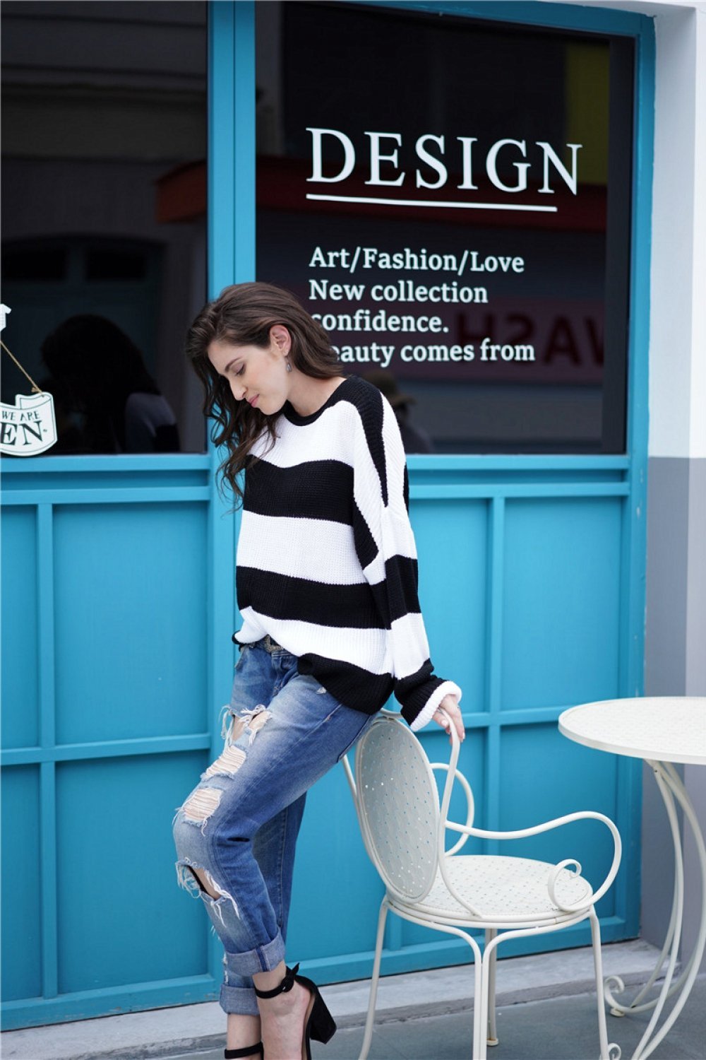 RadyRin Striped Round Neck Sweater for Effortless Style