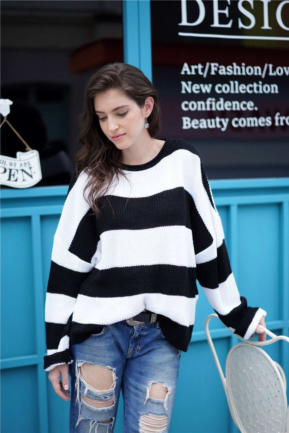 RadyRin Striped Round Neck Sweater for Effortless Style