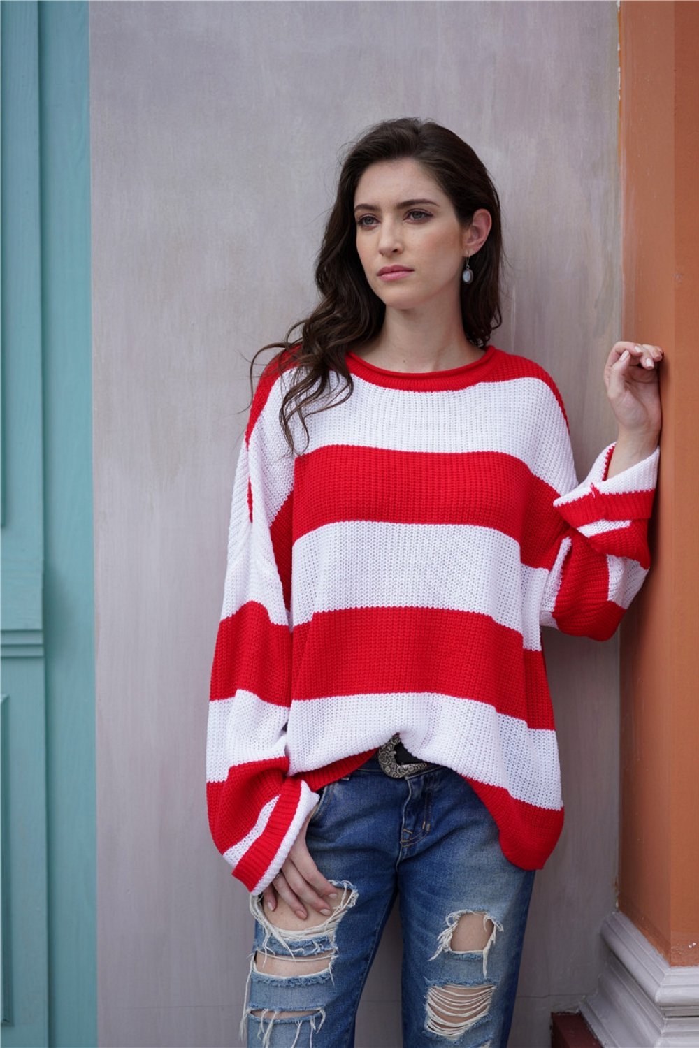 RadyRin Striped Round Neck Sweater for Effortless Style