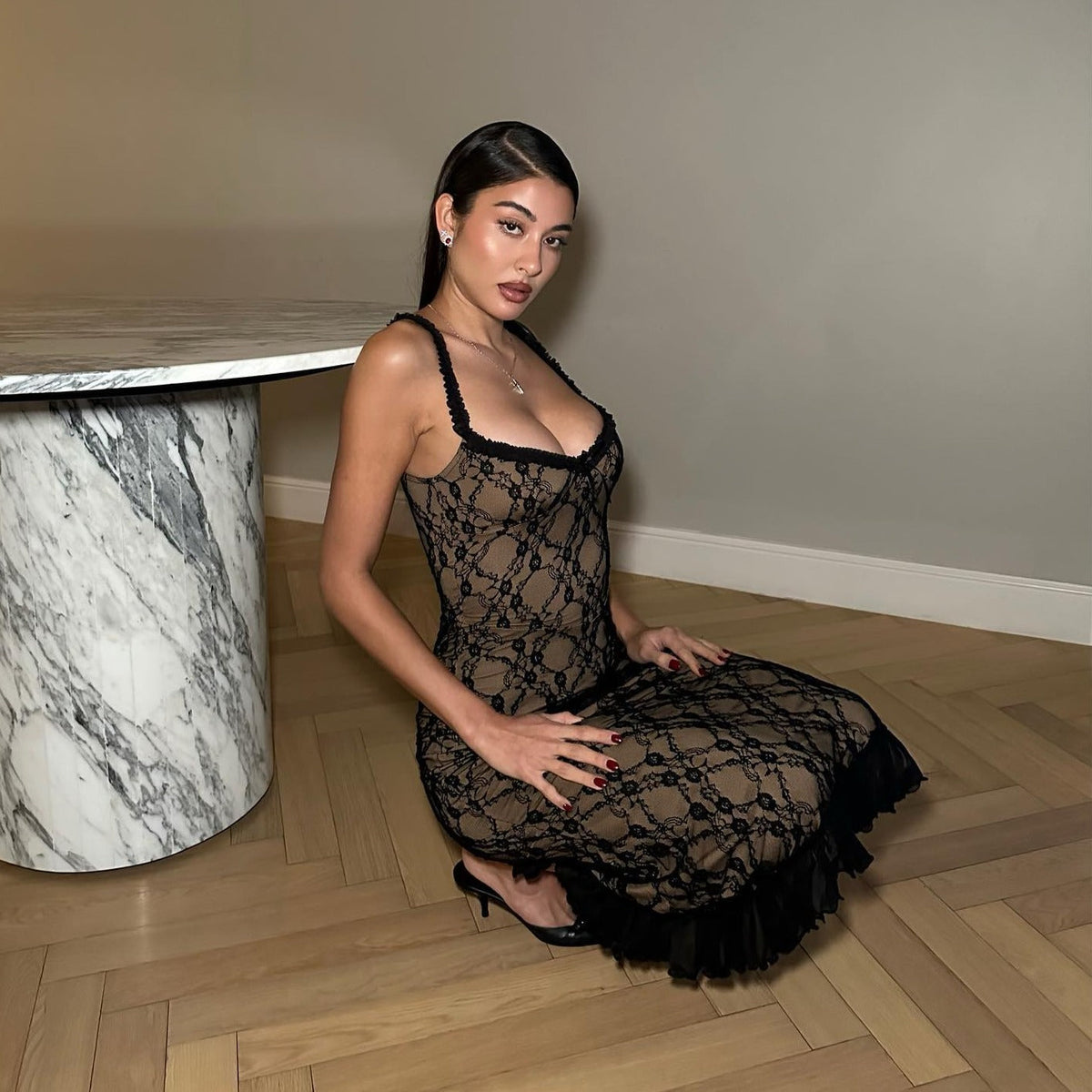 Obscure Affection Lace Ruffled Midi Dress - View 3