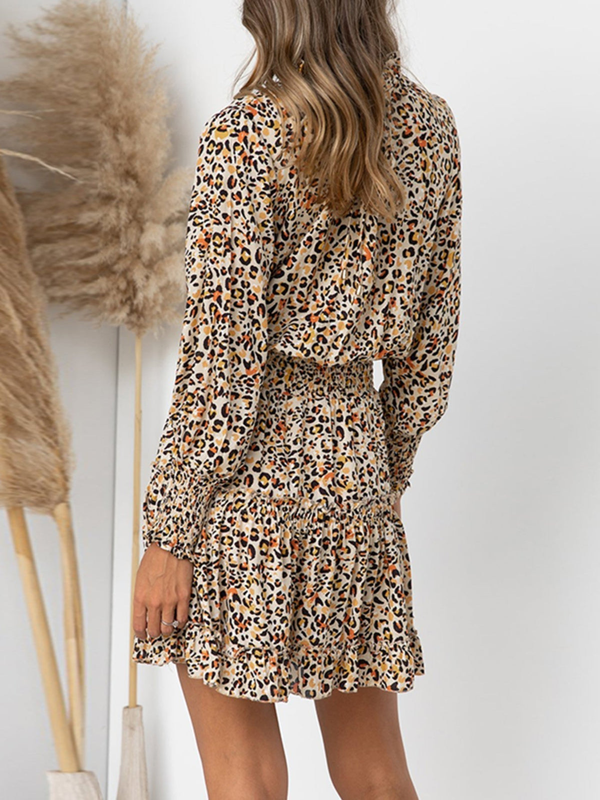 KittenAlarm - leopard print long sleeve elastic dress
