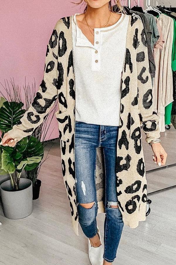 Leopard Print Long Sweater Coat for Stylish Warmth