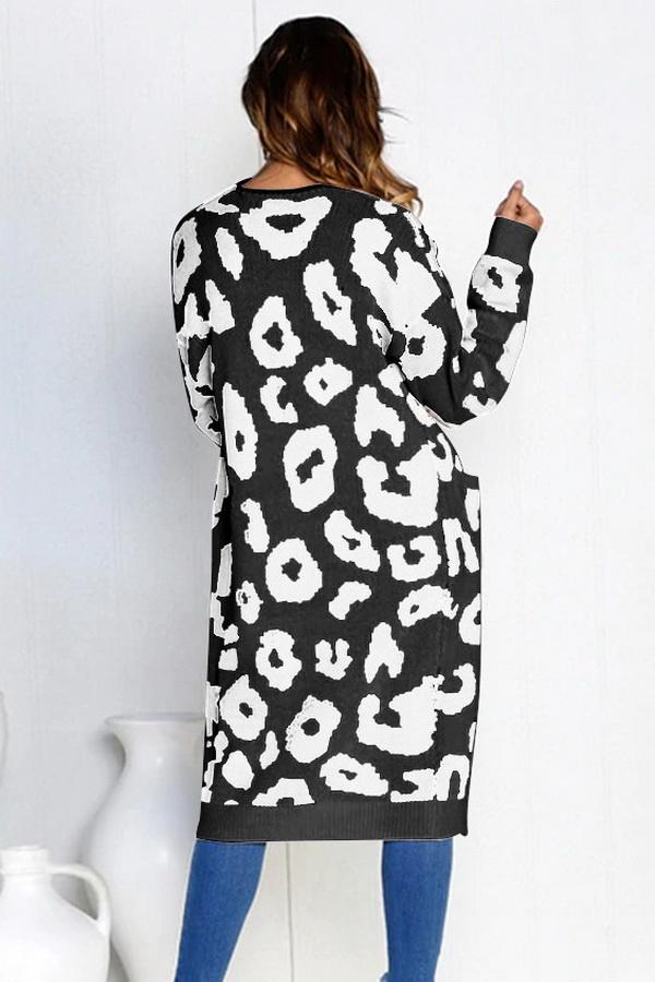 Leopard Print Long Sweater Coat for Stylish Warmth