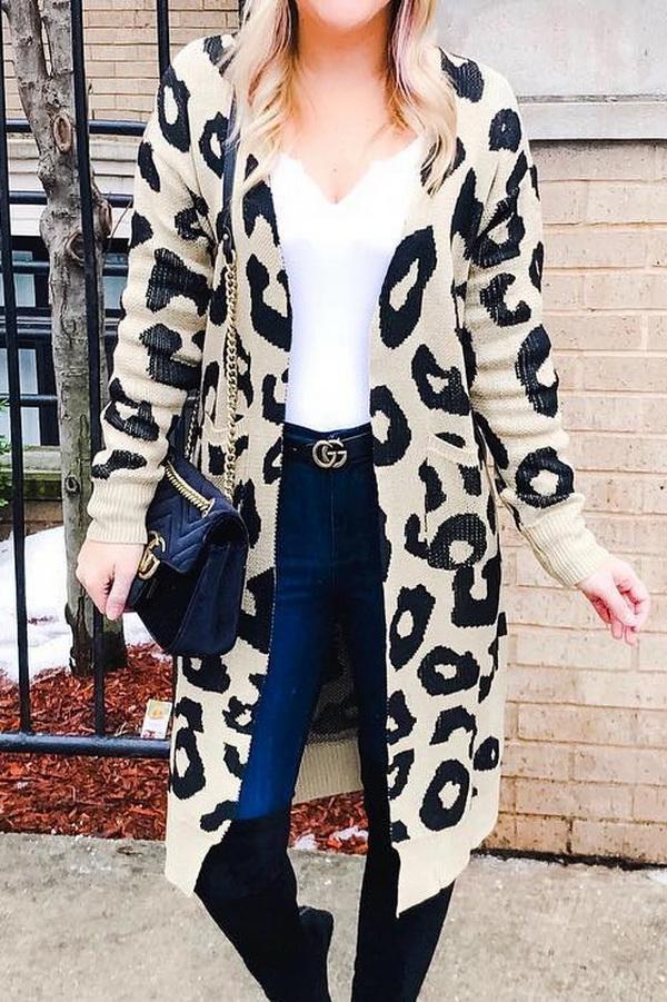 Leopard Print Long Sweater Coat for Stylish Warmth