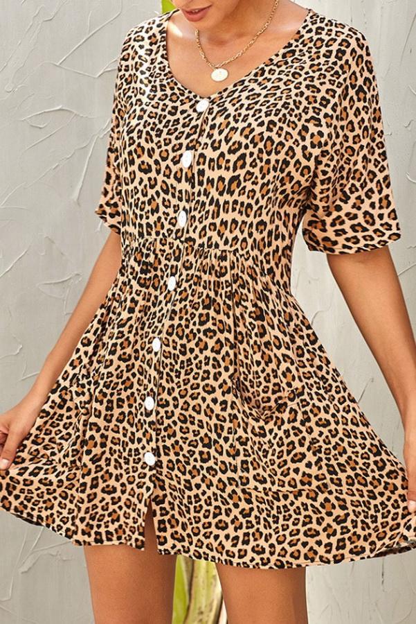 Leopard Print V-neck Loose Dress
