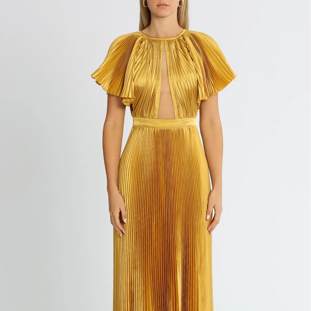 Solid Color Lotus Leaf Sleeve Evening Dress - Fashionpara