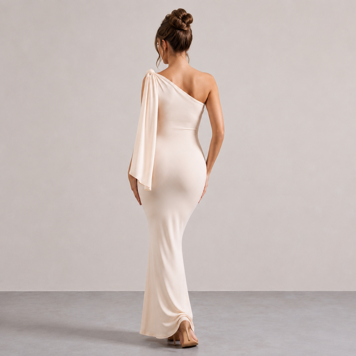 One Shoulder Draped Sash Bodycon Maxi Dress 6