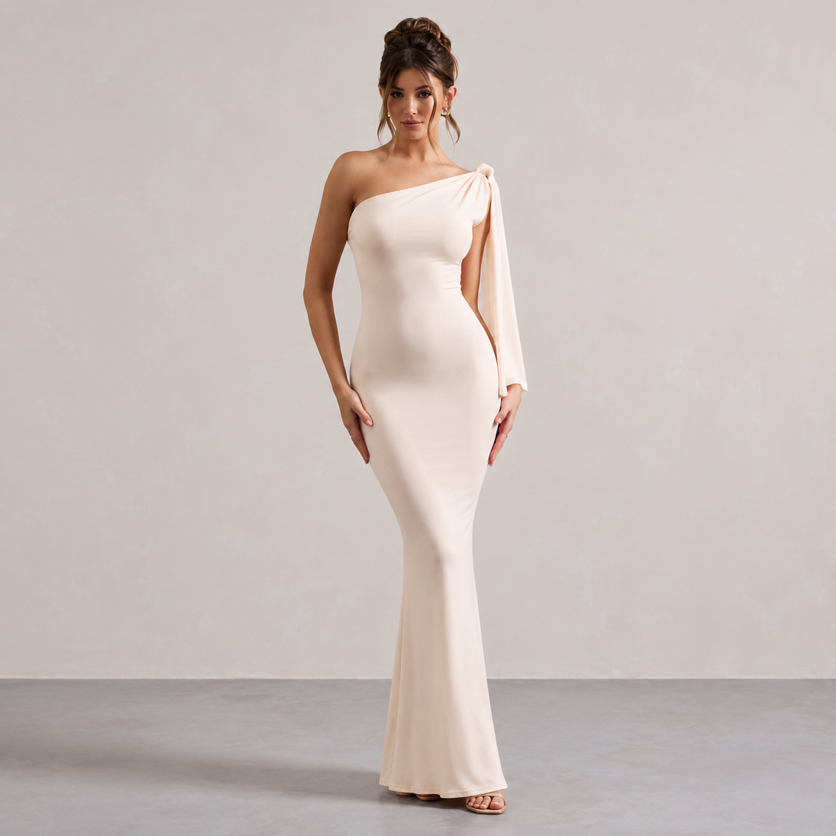 One Shoulder Draped Sash Bodycon Maxi Dress 4