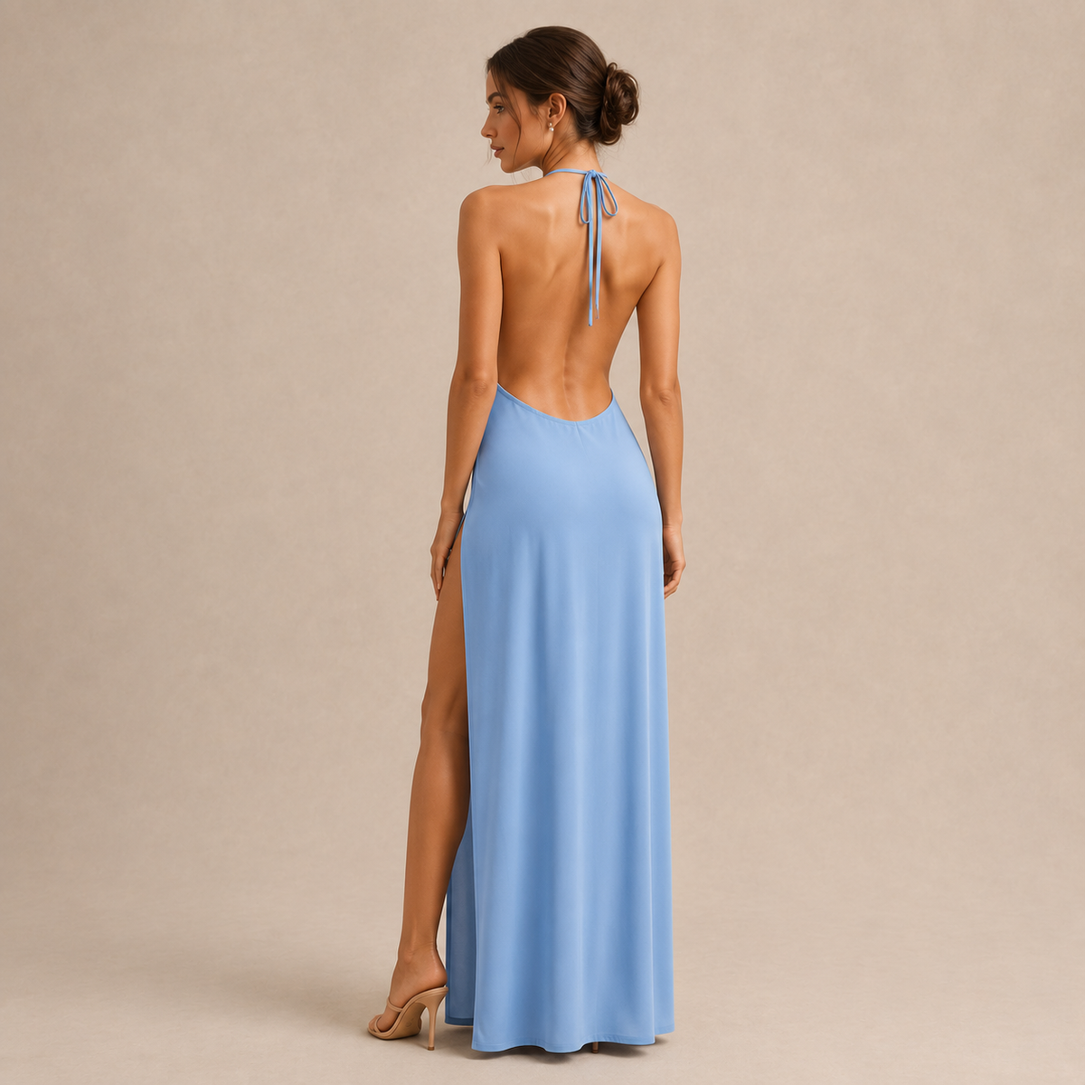 Halter Neck High Split Bodycon Maxi Dress 18