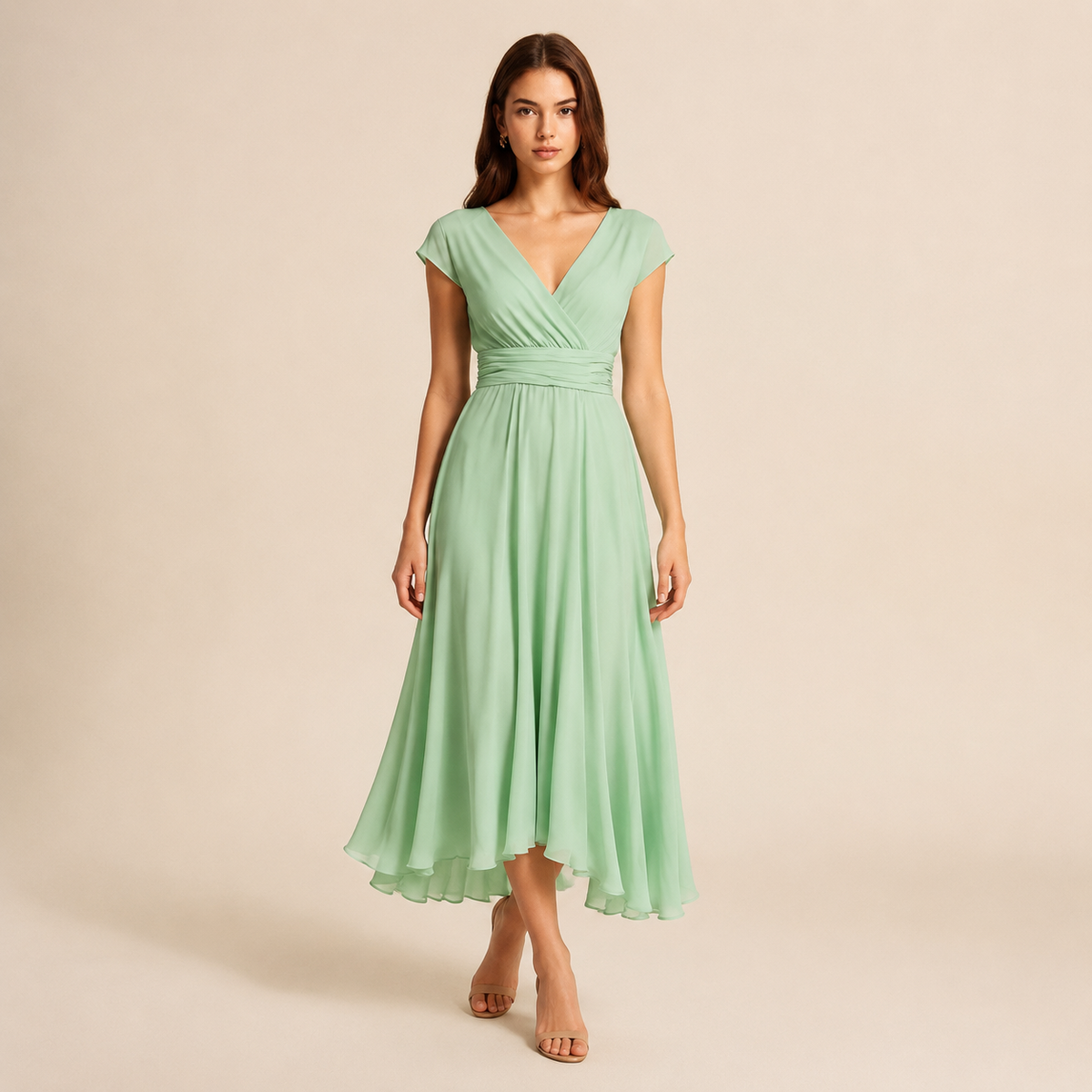 V-Neck Flutter Sleeve Fit and Flare Mini Dress 13