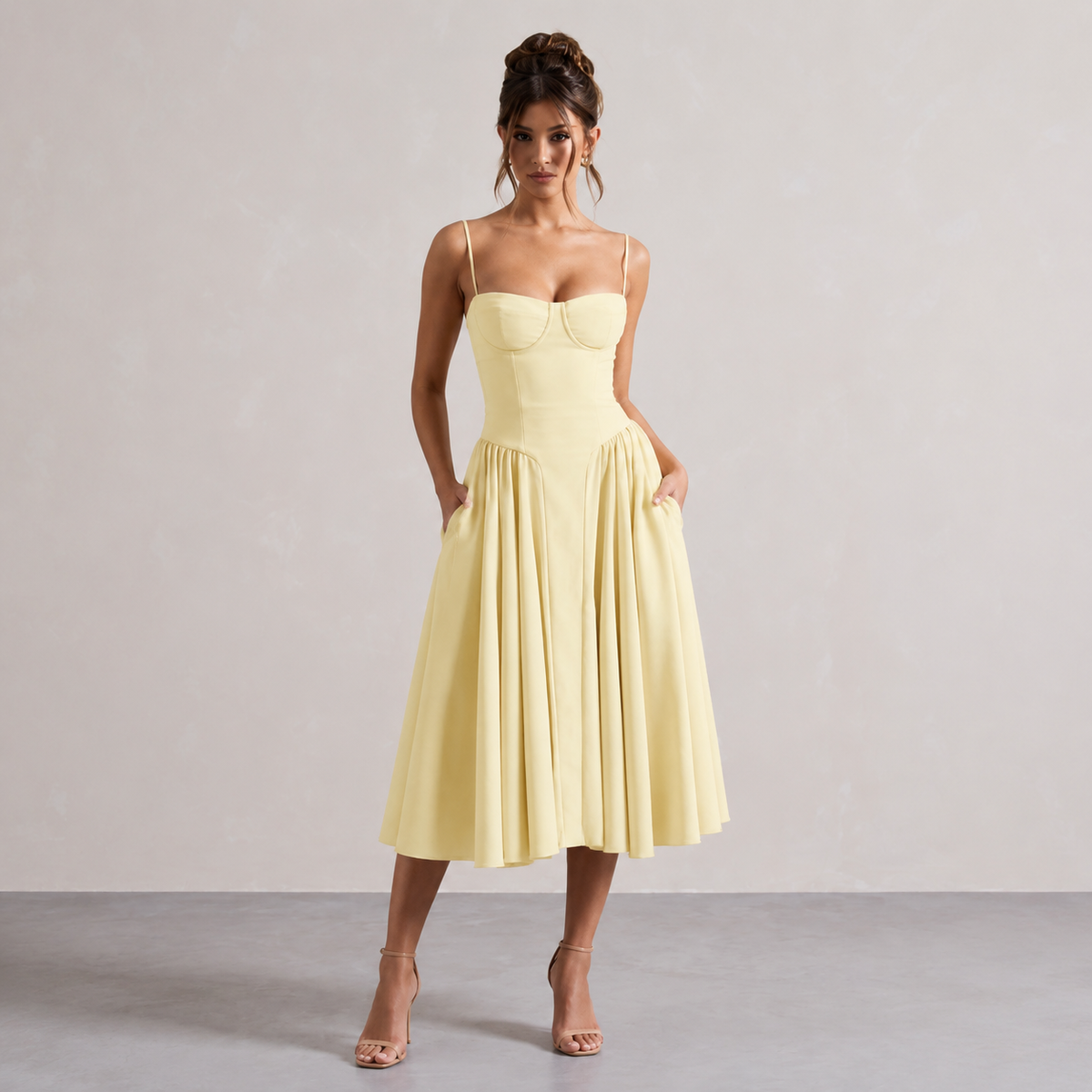 Sweetheart Bustier Fit and Flare Midi Dress 7
