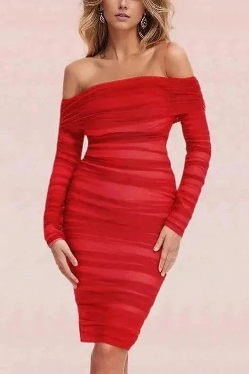 Lila Bodycon Wrap Long Sleeve Dress - Lipstick Red - Fashionpara