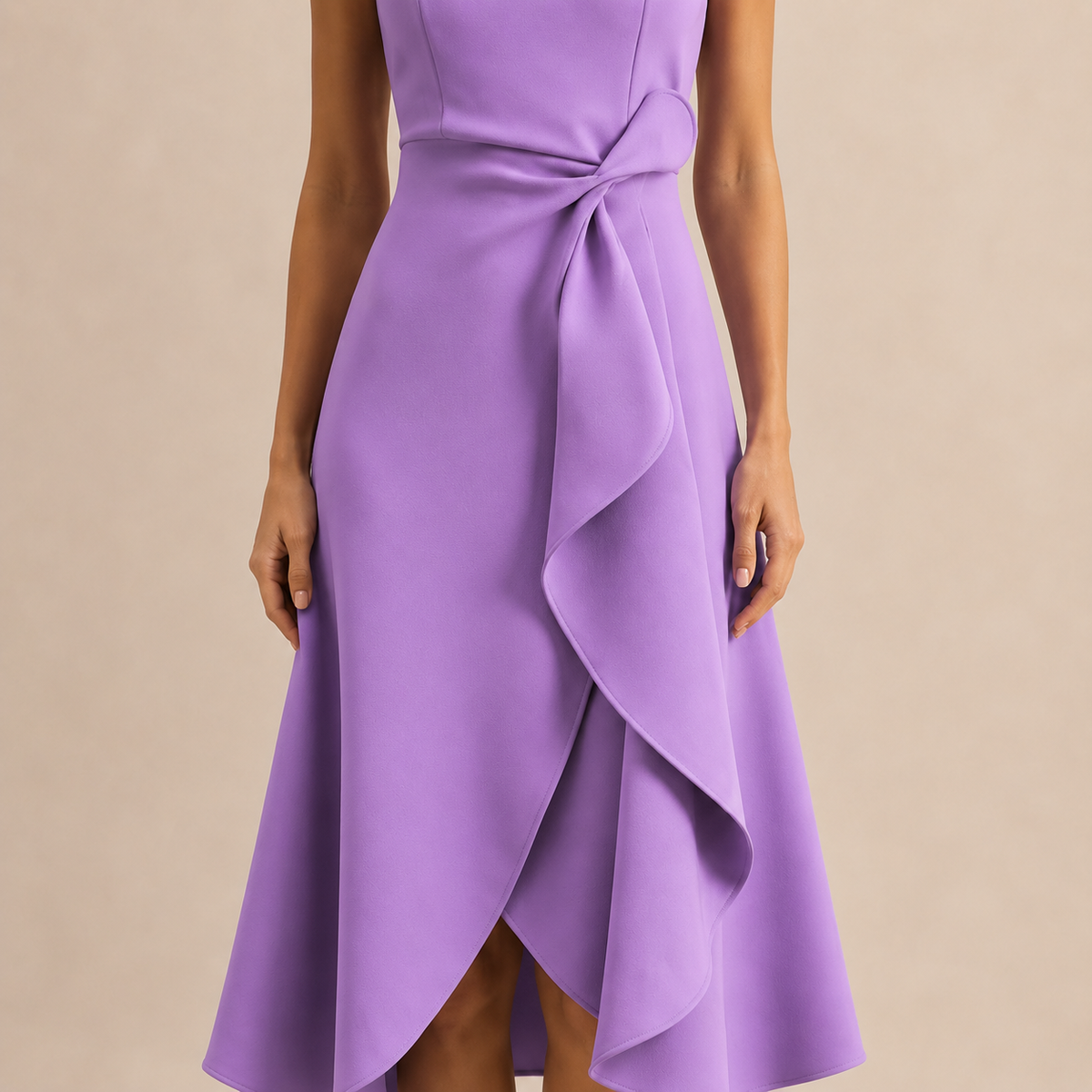 Boat Neck Sleeveless Ruched Ruffle High Low Midi Dress 14