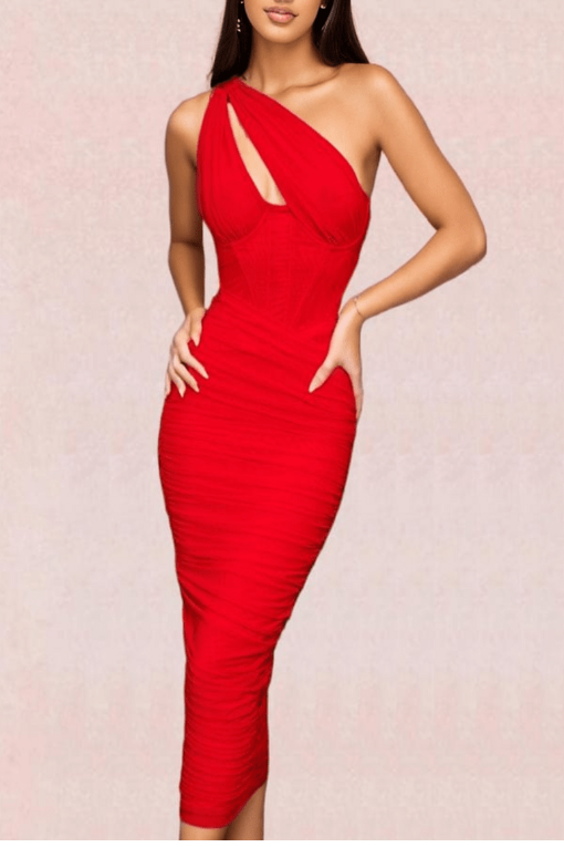 Lily Bodycon Wrap Midi Dress - Lipstick Red - Fashionpara
