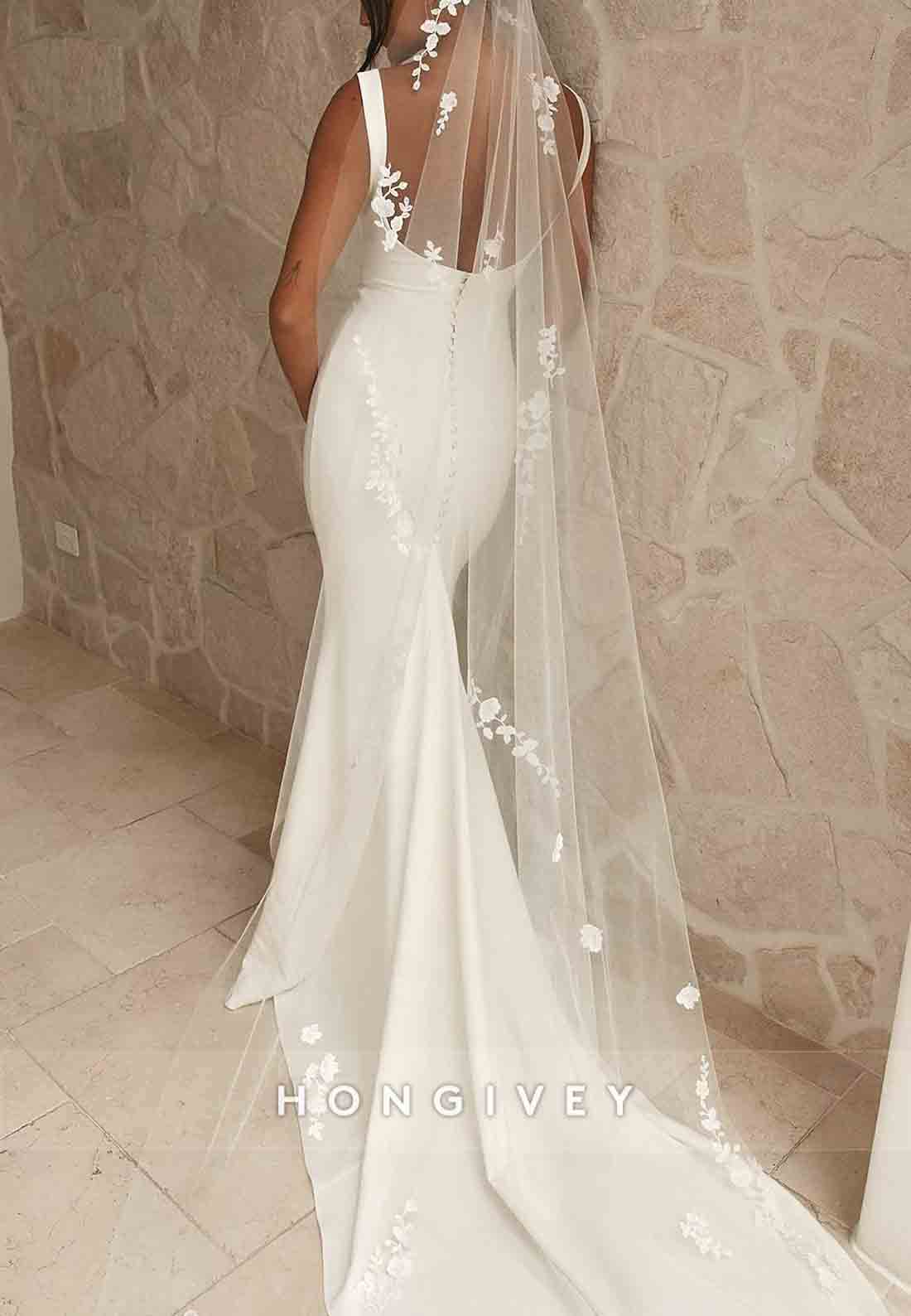 Cowl Neck Chapel Train Satin Regular Straps Low Back Mermaid Wedding Dresses