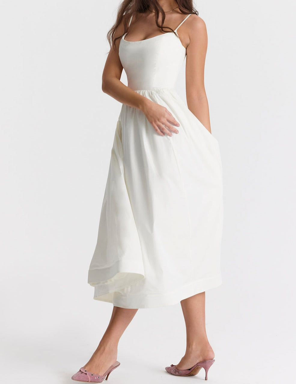 Spaghetti Strap Scoop Neck Seamed Bodice A-Line Midi Dress - View 22