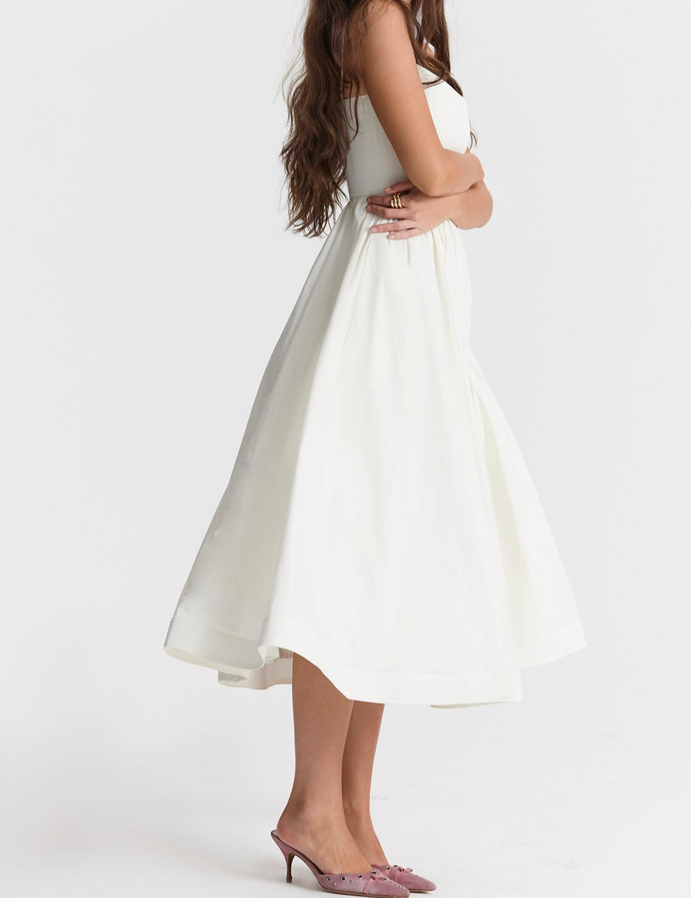 Spaghetti Strap Scoop Neck Seamed Bodice A-Line Midi Dress - View 21