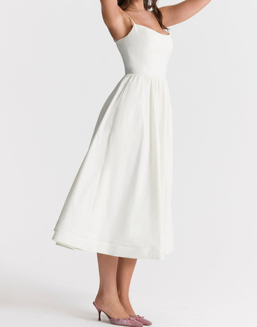 Spaghetti Strap Scoop Neck Seamed Bodice A-Line Midi Dress - View 20