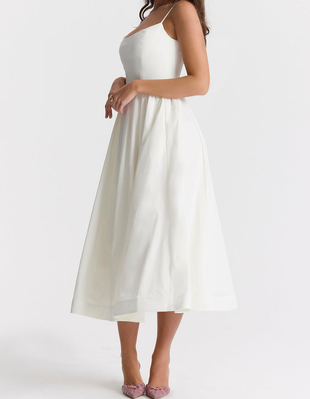 Spaghetti Strap Scoop Neck Seamed Bodice A-Line Midi Dress - View 19
