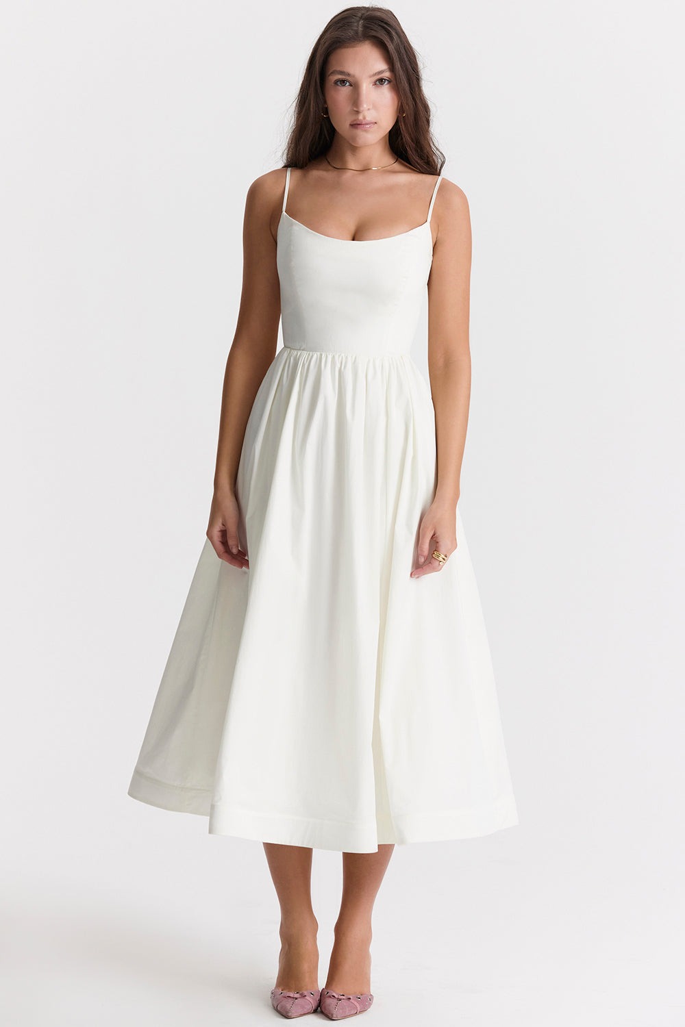 Spaghetti Strap Scoop Neck Seamed Bodice A-Line Midi Dress - View 17