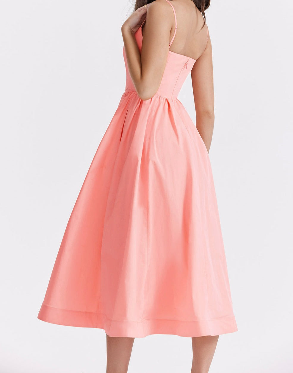 Spaghetti Strap Scoop Neck Seamed Bodice A-Line Midi Dress - View 4