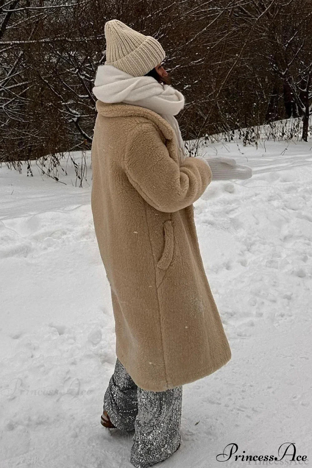 PrincessAce Cozy Long Fleece Sherpa Warm Overcoat for Winter