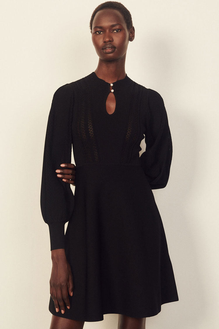 Long Sleeve Cashmere Sweater French Skater Mini Dress - Black  Fashionpara