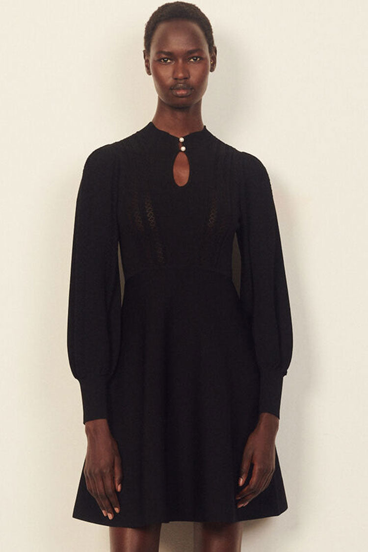 Long Sleeve Cashmere Sweater French Skater Mini Dress - Black  Fashionpara