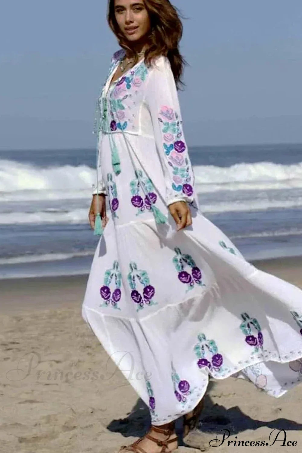Long Sleeve Ethnic Tunic Maxi Dress
