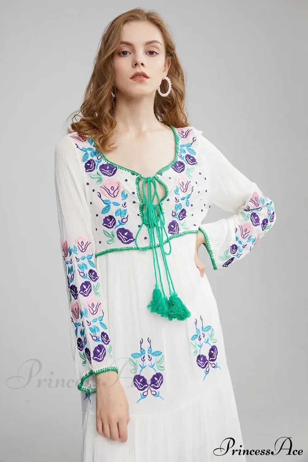 Long Sleeve Ethnic Tunic Maxi Dress
