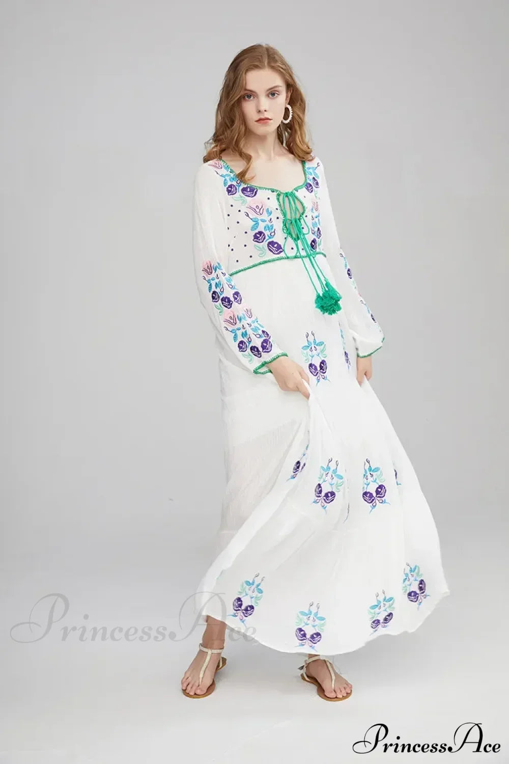 Long Sleeve Ethnic Tunic Maxi Dress