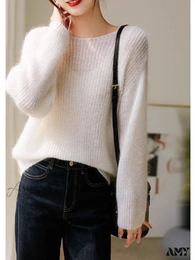 Long Sleeve Knitted Pullover V-Neck Basic Solid OL Sweater 3