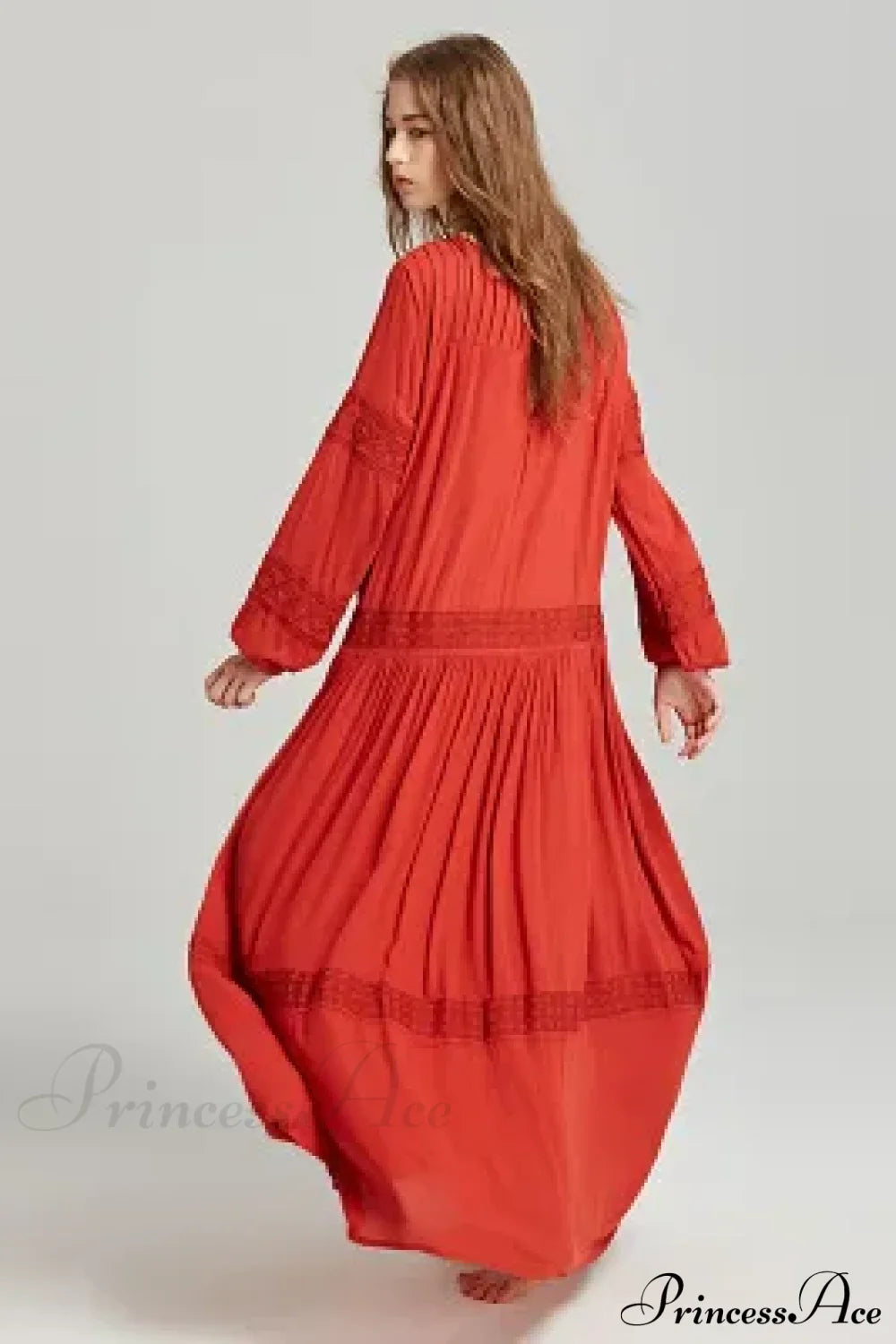 Long Sleeve Maxi Dress Red Floral Embroidery Tassel Boho Dress
