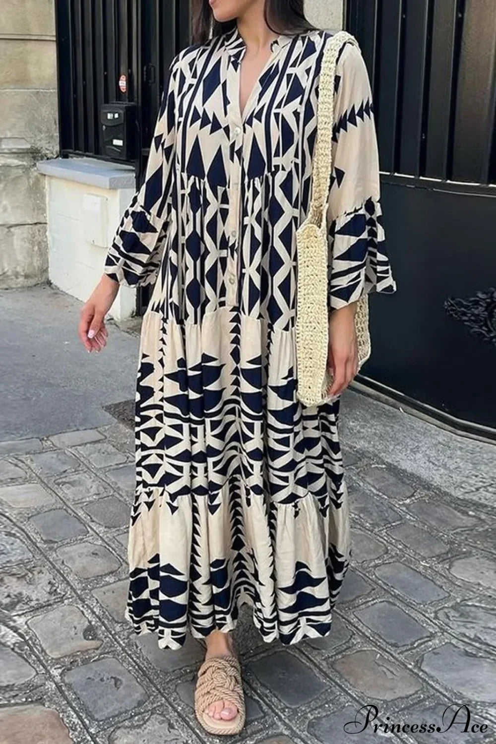 Long Sleeve Pleated Boho Dress