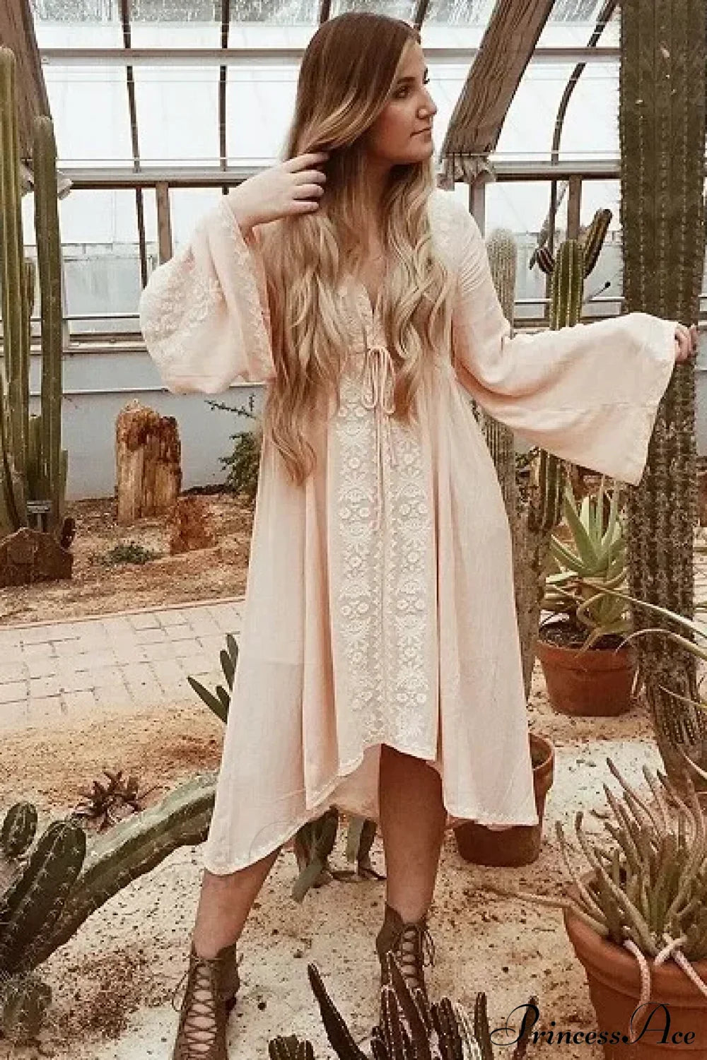 Long Sleeve Vintage Floral Embroidered Cotton Tunic Dress